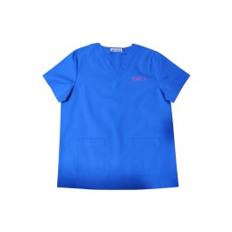 Customized V-neck short-sleeved company uniforms, designed sapphire blue men's silk-printed logo work clothes, Hong Kong Chinese YMCA workshop and dormitory UN185 Customized V-neck short-sleeved company uniforms, designed sapphire blue men's silk-printed logo work clothes, Hong Kong Chinese YMCA workshop and dormitory UN185